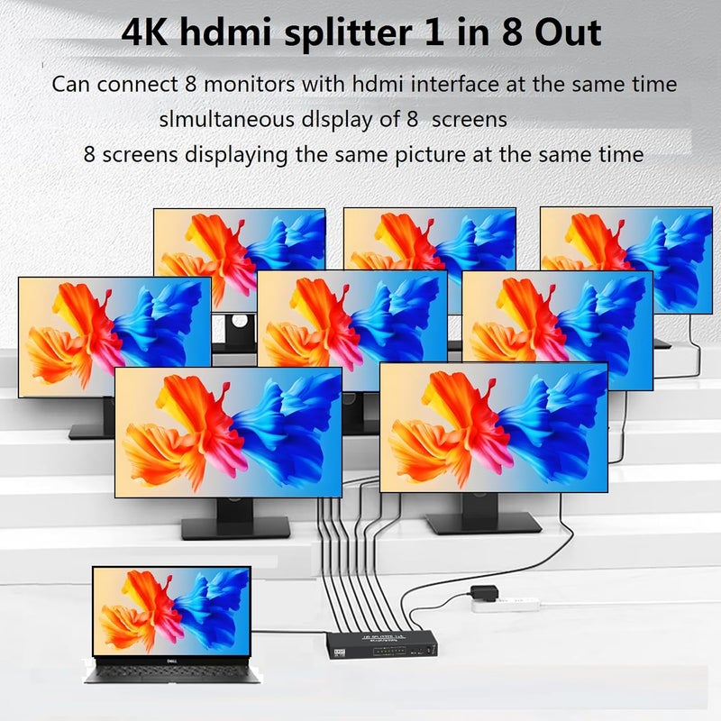 VizeeInnov 4K 1x8 HDMI Splitter 1 in 8 Out, Powered 8 Port hdmi splitters Multi Monitor Outputs, Mirror/Copy Screen only (Not Extend) 8 Way Splitter Support 4Kx 2K @30Hz,3D for Office,PS4, Projector,HDTV. - Image 2